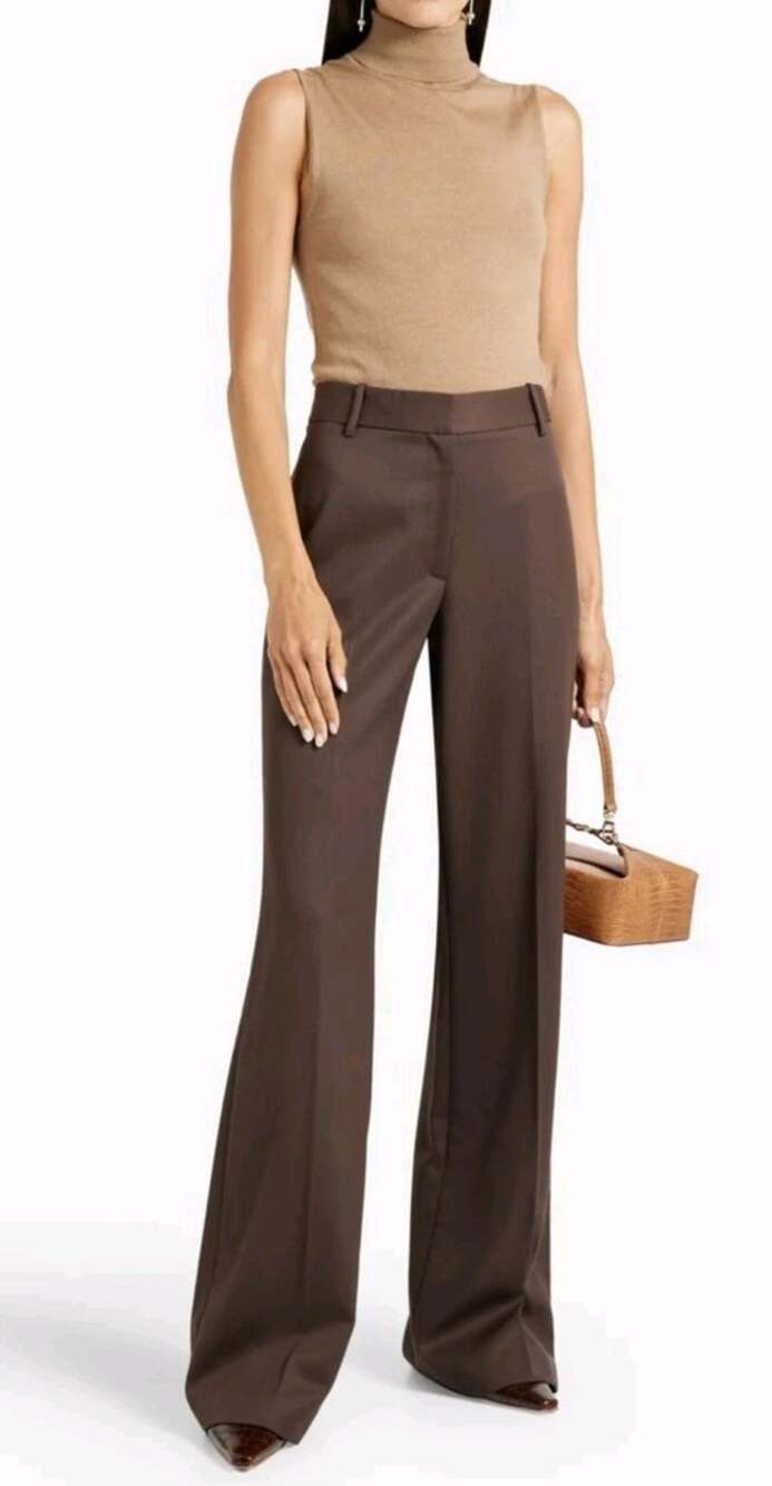 Nili Lotan Effy Full Length Wool Flare Leg Pant in chocolate brown 12